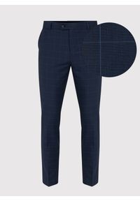 Pako Lorente - PAKO LORENTE – Granatowe spodnie garniturowe w delikatną kratę. Kolor: niebieski. Materiał: wełna, elastan