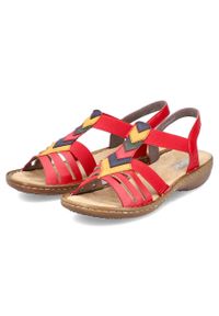 Komfortowe sandały damskie wsuwane z gumkami czerwone Rieker 60804-33. Zapięcie: bez zapięcia. Kolor: czerwony #8