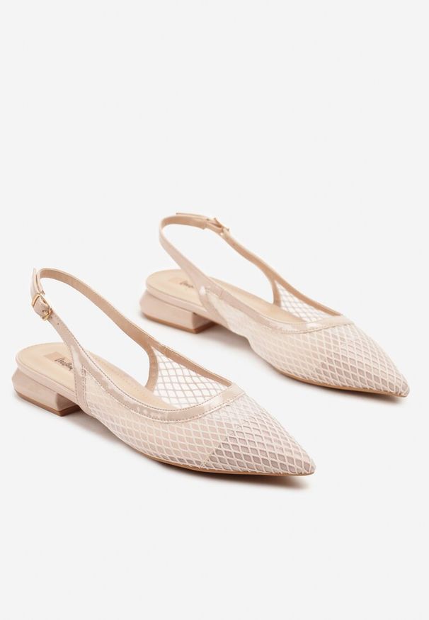 Renee - Beżowe Sandały Slingback z Siateczki ze Szpiczastym Noskiem Niloriae. Okazja: na co dzień, na spotkanie biznesowe, do pracy. Nosek buta: szpiczasty. Zapięcie: pasek. Kolor: beżowy. Materiał: jeans. Styl: biznesowy, casual