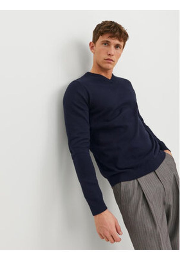 Jack & Jones - Jack&Jones Sweter 12137194 Granatowy Regular Fit. Kolor: niebieski. Materiał: bawełna