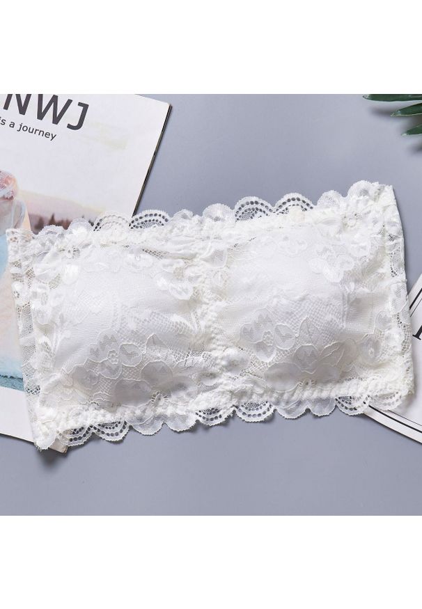 Intica - Top koronkowy bez ramiączek niewidoczny pod odzieżą Filoftia. Kolor: biały. Materiał: koronka. Wzór: koronka