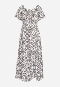 Born2be - Czarno-Biała Rozkloszowana Sukienka z Bawełną i Abstrakcyjnym Wzorem Ldivoria. Okazja: na spacer, na imprezę. Kolor: czarny. Materiał: bawełna. Styl: elegancki #7