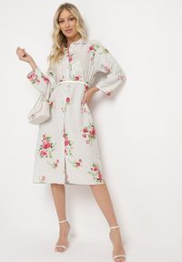 Born2be - Jasnoszara Pudełkowa Sukienka z Bawełny z Regulowanym Rękawem Avamla. Okazja: na spacer. Kolor: szary. Materiał: bawełna. Styl: elegancki #6