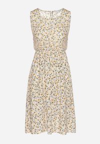 Born2be - Beżowa Sukienka w Kwiaty o Rozkloszowanym Kroju na Szerokich Ramiączkach Naivoriel. Okazja: na co dzień. Typ kołnierza: dekolt w serek. Kolor: beżowy. Materiał: zamsz. Długość rękawa: na ramiączkach. Wzór: kwiaty. Typ sukienki: rozkloszowane. Styl: casual, elegancki #2