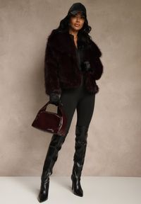 Renee - Bordowa Kurtka Futrzana Ozdobiona Kołnierzem Avelire. Okazja: na co dzień. Kolor: czerwony. Materiał: futro. Wzór: aplikacja. Sezon: zima. Styl: casual, elegancki #5