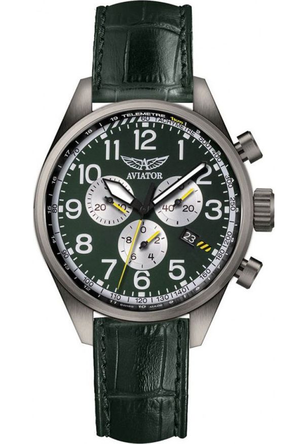 AVIATOR - Zegarek Aviator Zegarek męski Aviator V.2.25.7.171.4 zielony. Kolor: zielony