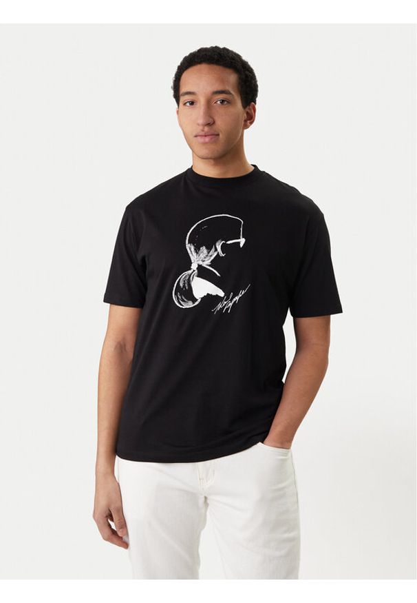 Karl Lagerfeld - KARL LAGERFELD T-Shirt 755146 562224 Czarny Loose Fit. Typ kołnierza: dekolt w karo. Kolor: czarny. Materiał: bawełna