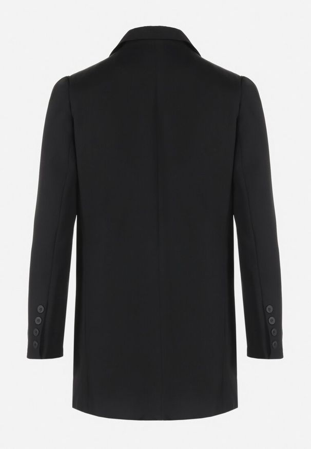 Born2be - Czarna Marynarka Dwurzędowa z Frędzlami przy Kieszeniach Chephe. Okazja: na imprezę. Kolor: czarny. Długość: długie