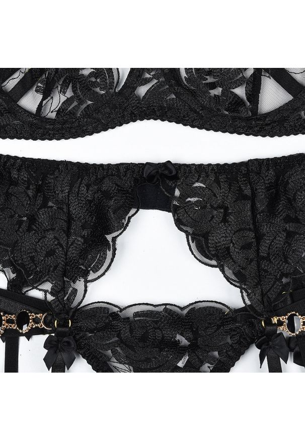 Intica - Komplet bielizny koronkowej w stylu vintage na specjalne okazje Phung. Kolor: czarny. Materiał: koronka. Wzór: aplikacja