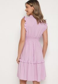 Born2be - Fioletowa Sukienka z Wiskozą o Rozkloszowanym Kroju Bez Rękawów Folerose. Typ kołnierza: dekolt w serek. Kolor: fioletowy. Materiał: wiskoza. Długość rękawa: bez rękawów. Sezon: wiosna, lato. Typ sukienki: rozkloszowane. Styl: elegancki #2