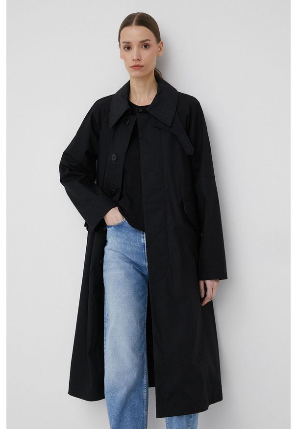 G-Star RAW - G-Star Raw trencz bawełniany kolor czarny przejściowy. Kolor: czarny. Materiał: bawełna. Długość rękawa: raglanowy rękaw. Wzór: aplikacja. Styl: klasyczny