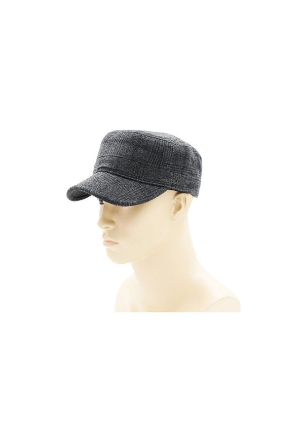 Pako Jeans - Czapka z Daszkiem, Popielata w Kratkę Jesienno-Zimowa, Patrolówka, z Gumką, z Dodatkiem Wełny. Kolor: szary. Materiał: poliester, wełna. Wzór: kratka. Sezon: zima, jesień