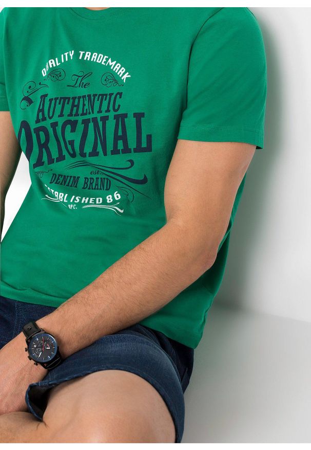 bonprix - T-shirt z czystej bawełny (2 szt.). Kolor: zielony. Materiał: bawełna. Długość: długie. Wzór: nadruk