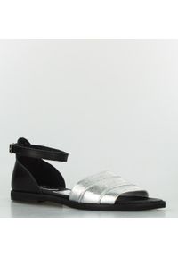 Inna - Sandały z połyskującym srebrnym paskiem skórzane czarne Sempre-36. Zapięcie: pasek. Kolor: czarny, wielokolorowy, srebrny. Materiał: skóra. Styl: klasyczny, elegancki #2