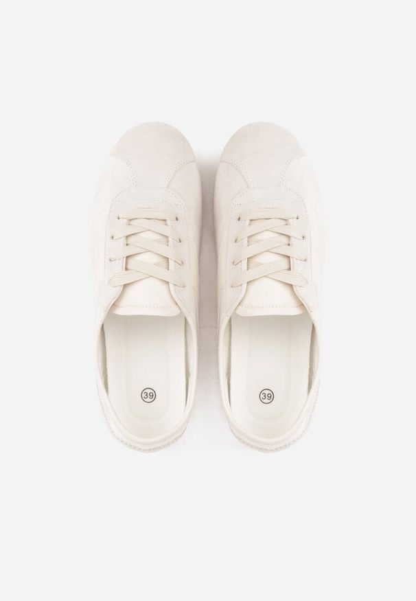 Renee - Beżowe Sneakersy Kultowe Tenisówki Y2K z Imitacji Zamszu Nerialle. Kolor: beżowy. Materiał: zamsz. Wzór: koronka. Sezon: lato
