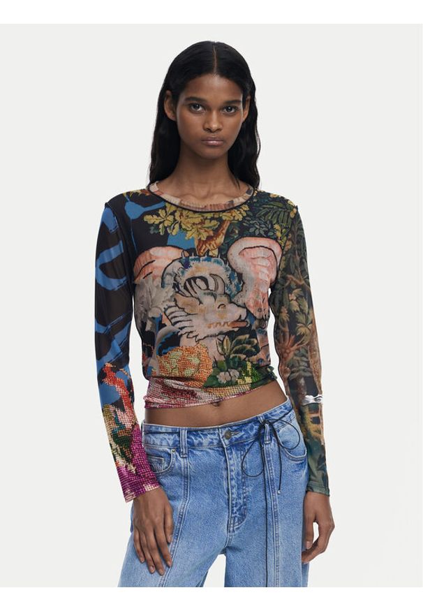 Desigual Bluzka Dragon Lacroix 25WWTK39 Kolorowy Slim Fit. Materiał: syntetyk. Wzór: kolorowy