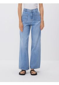 Reserved - Jeansy wide leg z naszywanymi kieszeniami - niebieski. Kolor: niebieski