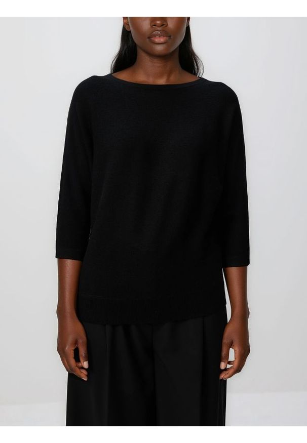 Reserved - Sweter z kimonowym rękawem - czarny. Kolor: czarny. Materiał: wełna, dzianina