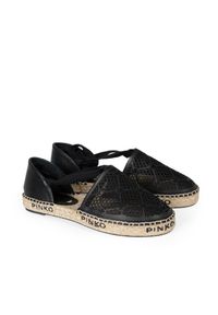 Pinko Espadryle "Angelica" | 1H2119 Y86A | Kobieta | Czarny. Okazja: na co dzień. Kolor: czarny. Materiał: skóra. Wzór: ażurowy, aplikacja. Sezon: lato. Styl: casual, elegancki