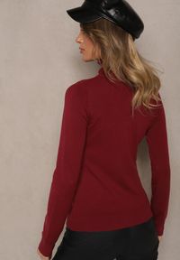 Renee - Bordowy Casualowy Golf z Wiskozą i Modalem Lannetora. Okazja: na co dzień. Typ kołnierza: golf. Kolor: czerwony. Materiał: wiskoza. Wzór: aplikacja, gładki. Styl: casual