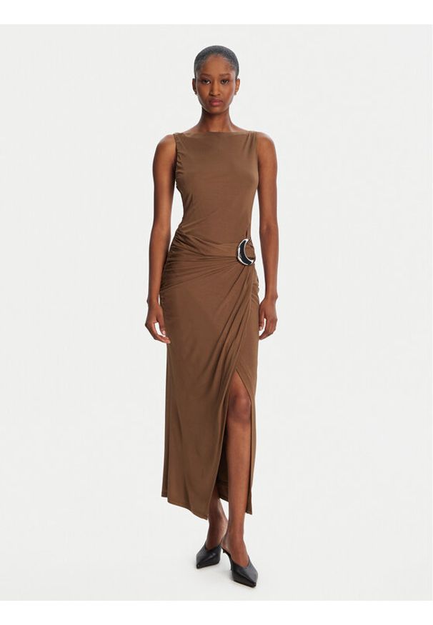 STAUD Sukienka koktajlowa Talia R25R2137VJ Brązowy Slim Fit. Kolor: brązowy. Materiał: wiskoza. Styl: wizytowy