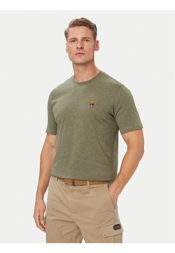 Aeronautica Militare T-Shirt 262TS1580UJ00372 Khaki Regular Fit. Kolor: brązowy. Materiał: bawełna