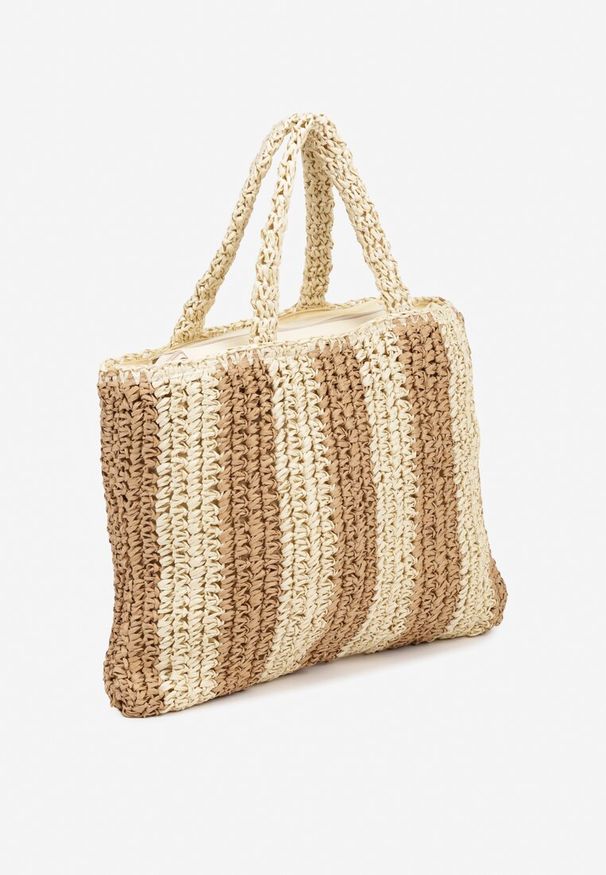 Born2be - Beżowa Torebka Shopper Plażowa z Napisem Navirael. Kolor: beżowy. Wzór: napisy. Sezon: lato. Styl: casual