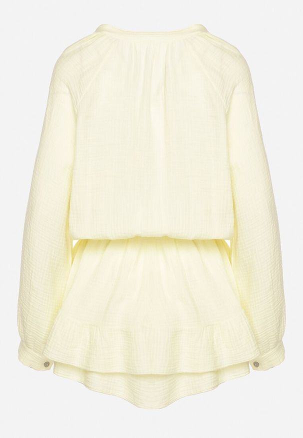 Born2be - Żółty Wiązany Bawełniany Kombinezon Boho z Falbankami i Wiązaniem Lalelia. Okazja: na co dzień, na imprezę. Kolor: żółty. Materiał: bawełna. Sezon: lato. Styl: boho