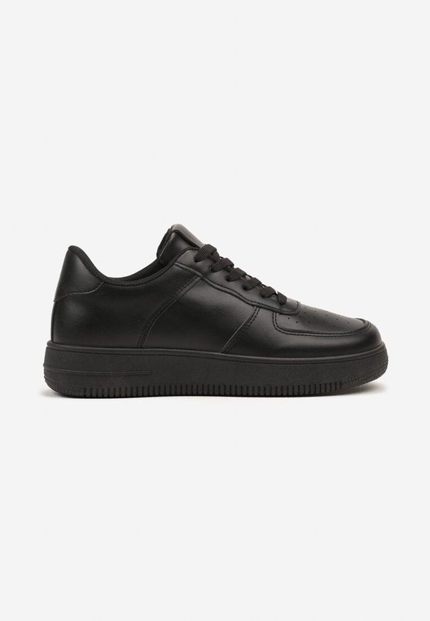 Born2be - Czarne Sneakersy z Perforacją na Nosku Elletia. Okazja: na spotkanie biznesowe, na co dzień. Zapięcie: sznurówki. Kolor: czarny. Materiał: jeans, materiał, bawełna