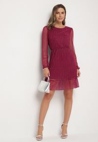 Born2be - Fioletowa Sukienka z Wiskozy Ozdobiona Metaliczną Nicią Meliorea. Kolor: fioletowy. Materiał: wiskoza. Wzór: aplikacja. Styl: klasyczny, elegancki #5