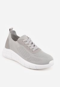 Born2be - Szare Dzianinowe Sneakersy na Grubej Podeszwie ze Żłobieniami Enolora. Okazja: na co dzień, na spacer. Kolor: szary. Materiał: dzianina. Szerokość cholewki: normalna. Sport: turystyka piesza, fitness #2