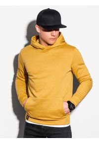 Ombre Clothing - Bluza męska z kapturem B1079 - żółta - XL. Typ kołnierza: kaptur. Kolor: żółty. Materiał: poliester, bawełna