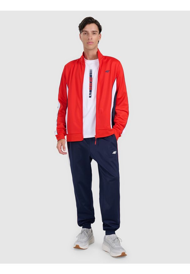 4f - 4F Bluza dresowa rozpinana bez kaptura męska - czerwona XXL. Okazja: na co dzień. Typ kołnierza: bez kaptura. Kolor: czerwony. Materiał: dresówka. Styl: casual, retro, vintage