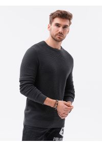 Ombre Clothing - Sweter męski E185 - grafitowy - XXL. Kolor: szary. Materiał: bawełna, akryl. Długość rękawa: długi rękaw. Długość: długie. Wzór: aplikacja. Sezon: jesień, zima #4