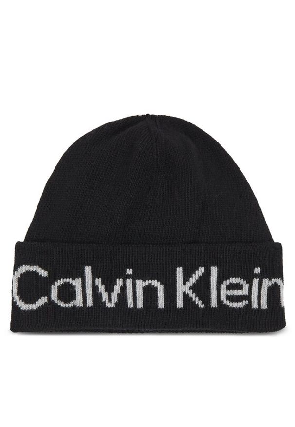 Calvin Klein Czapka Logo Reverso Tonal Beanie K60K611151 Czarny. Kolor: czarny. Materiał: wiskoza