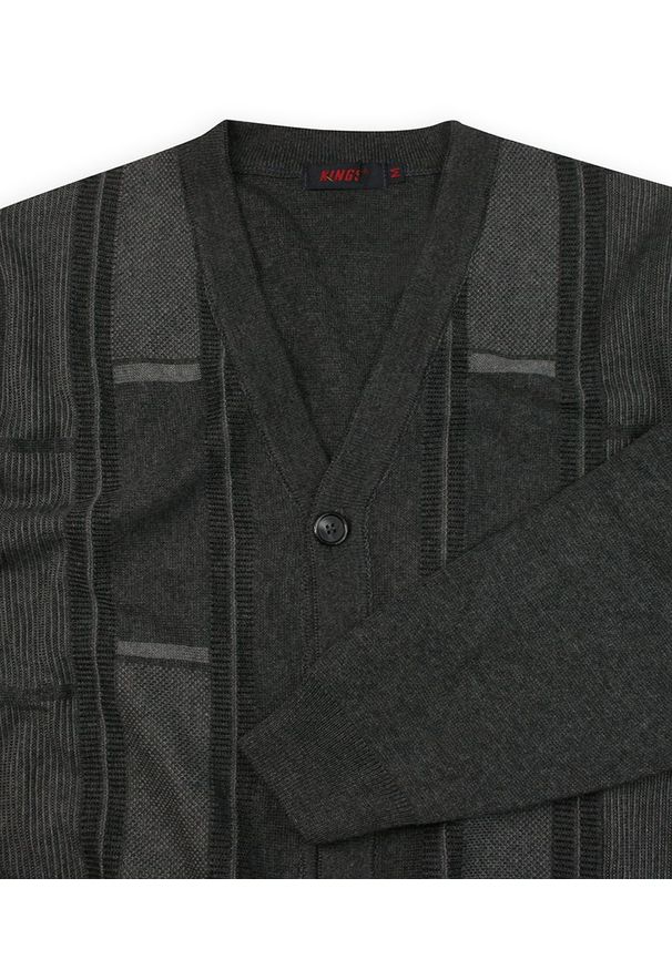 Kings - Kardigan, Popielaty Elegancki Sweter, Rozpinany na Guziki, Męski -KINGS-. Okazja: na co dzień. Kolor: szary. Materiał: bawełna, akryl. Styl: elegancki