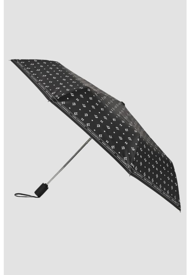 Karl Lagerfeld - KARL LAGERFELD Czarna logowana damska parasolka Ikon Aop. Kolor: czarny. Materiał: materiał