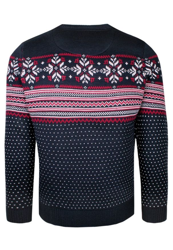 Świąteczy Sweter z Norweskim Wzorem, Granatowy - Brave Soul. Kolor: czerwony, wielokolorowy, niebieski. Materiał: akryl. Styl: wizytowy