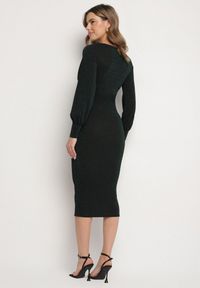 Born2be - Zielona Dopasowana Sukienka z Kopertowym Dekoltem i Bufiastymi Rękawami Ulonissa. Okazja: na imprezę. Typ kołnierza: dekolt w kształcie V. Kolor: zielony. Typ sukienki: kopertowe. Styl: klasyczny #3