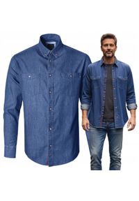 Delikatnie Taliowana Koszula Weekendowa - Pako Jeans - Jeans (Denim). Okazja: na co dzień. Kolor: niebieski. Materiał: bawełna. Styl: casual #3