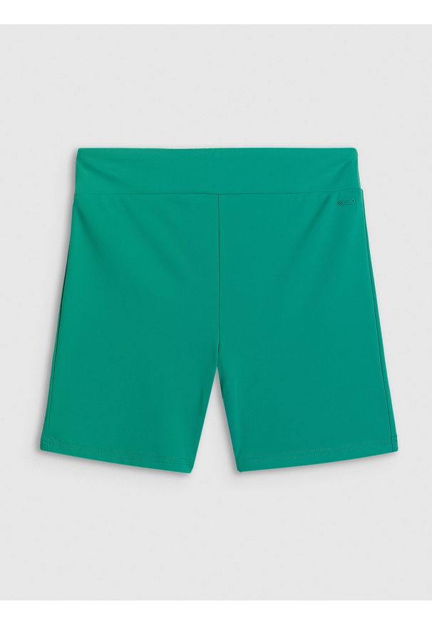 4f - 4F Legginsy krótkie dzianinowe damskie - zielone M. Kolor: zielony. Materiał: dzianina. Długość: krótkie. Wzór: nadruk. Sezon: lato