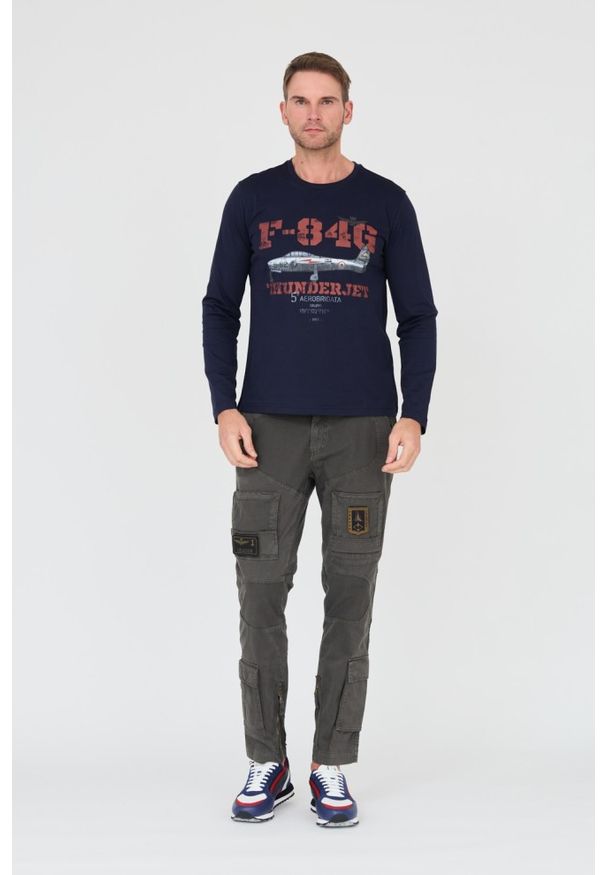 Aeronautica Militare - AERONAUTICA MILITARE Granatowy męski bawełniany longsleeve F-84G Thunderjet, Rozmiar XXL. Kolor: niebieski. Materiał: bawełna. Długość rękawa: długi rękaw