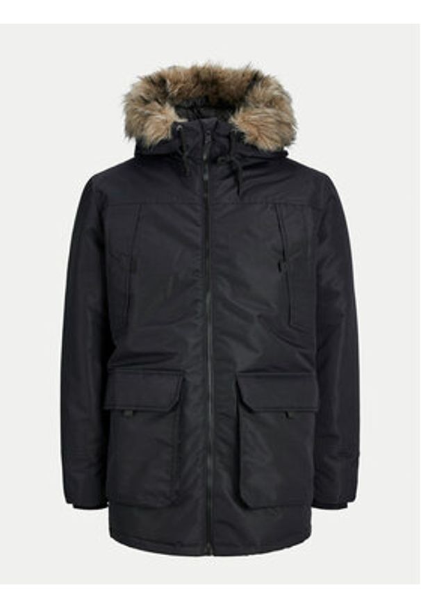 Jack & Jones Parka Construct 12258406 Czarny Regular Fit. Kolor: czarny. Materiał: syntetyk
