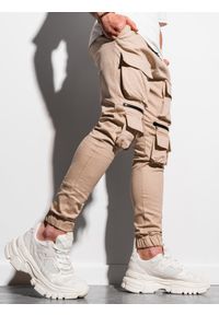 Ombre Clothing - Spodnie męskie joggery P995 - beżowe - XXL. Kolor: beżowy. Materiał: bawełna, elastan #3