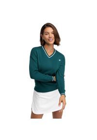 SIROKO - Damski sweter golfowy z dzianiny z dekoltem w serek Siroko Gimme Teal. Okazja: na co dzień. Typ kołnierza: dekolt w serek. Kolor: zielony. Materiał: dzianina. Styl: casual, sportowy #1