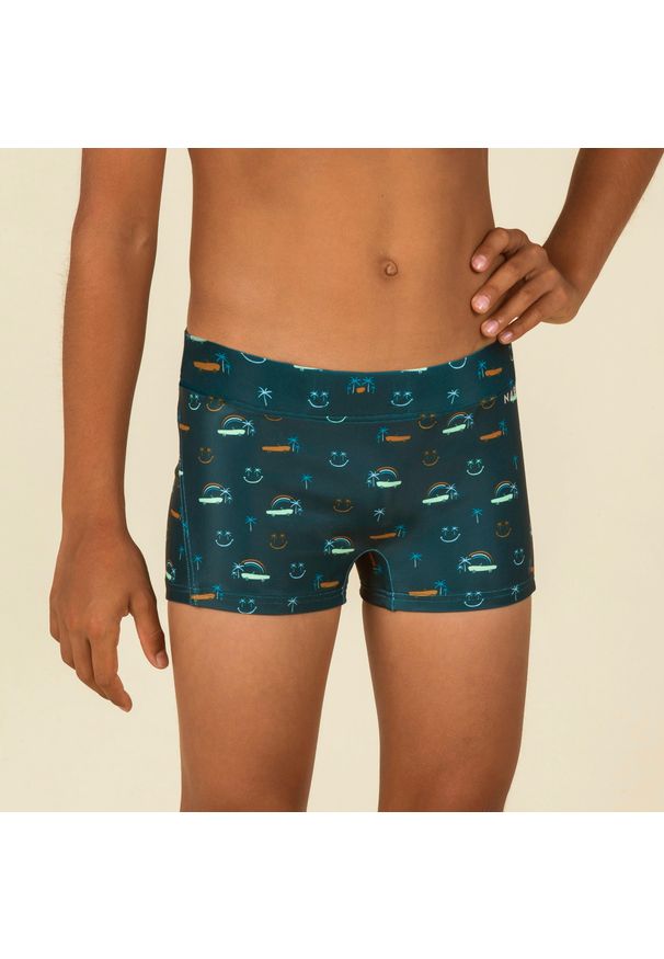 NABAIJI - Bokserki pływackie dla dzieci Nabaiji 100 Kibelt Smile bez klamerki. Kolor: niebieski, brązowy, zielony, wielokolorowy. Materiał: poliester, poliamid, materiał
