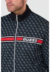 Guess - GUESS Czarna męska bluza logowana. Typ kołnierza: bez kaptura. Kolor: czarny