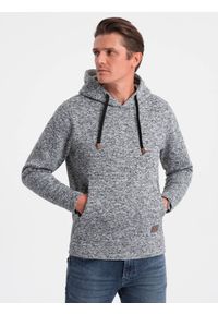 Ombre Clothing - Bluza męska nierozpinana kangurka z kapturem - szary melanż V1 - Rozmiar: S. Typ kołnierza: kaptur. Kolor: szary. Materiał: poliester, materiał. Wzór: melanż
