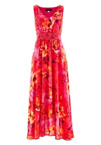 Długa sukienka szyfonowa bonprix ciemnoróżowy z nadrukiem. Kolor: różowy. Materiał: szyfon. Wzór: nadruk. Styl: elegancki. Długość: maxi #1