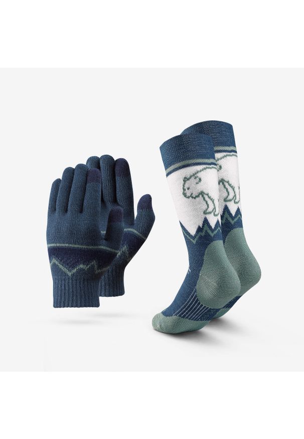 quechua - Rękawice i skarpety turystyczne dla dzieci Edycja limitowana. Kolor: zielony. Materiał: dzianina. Sezon: lato. Sport: turystyka piesza